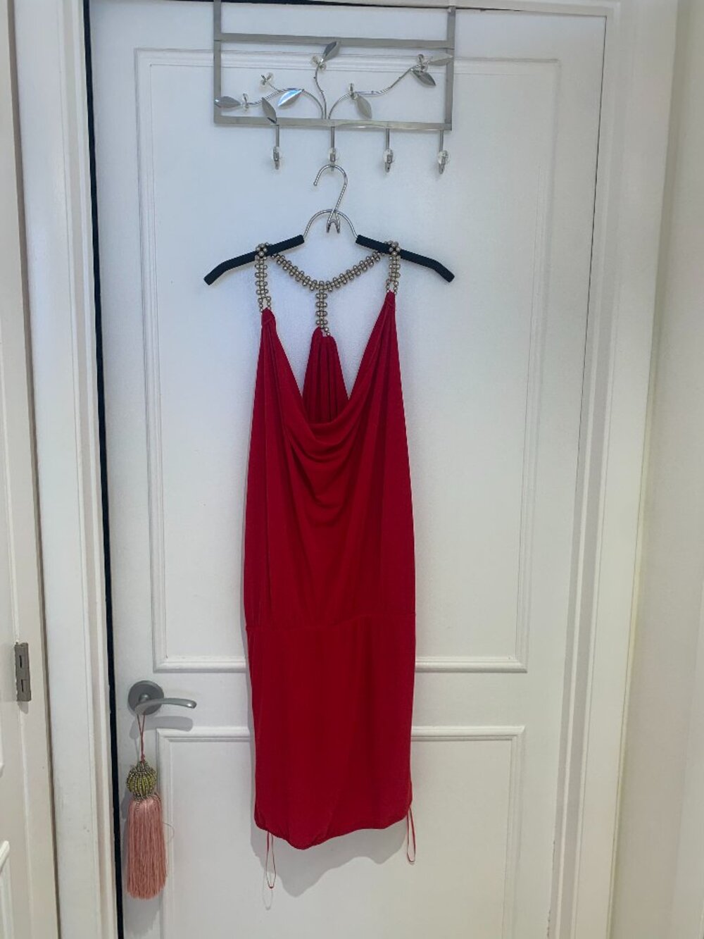 Fashion Red Gold Neck Dress Medium-New Without Tags